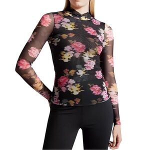 Ted Baker London Malyel Floral Mesh Mock Neck Top Sheer Sz 1 NWT